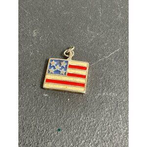 American Flag Charm Pendant Silver-Tone Metal Patriotic Design